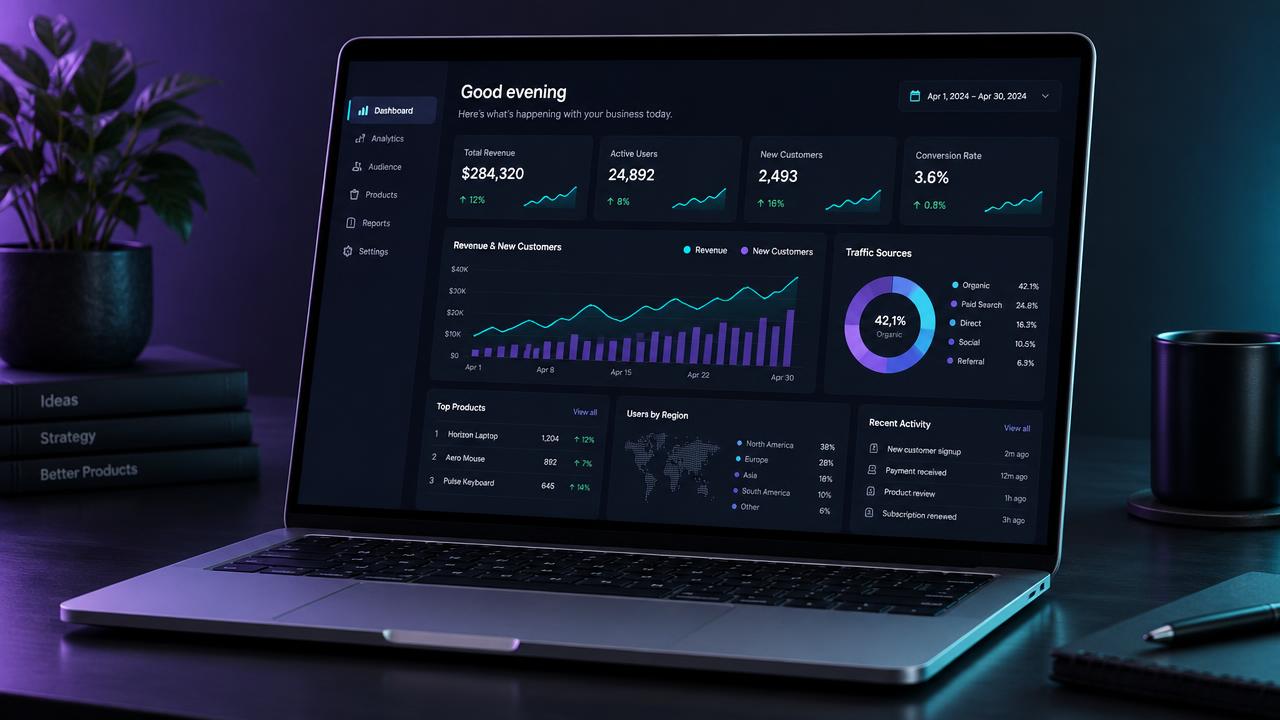 Illustrative custom business application on a laptop
